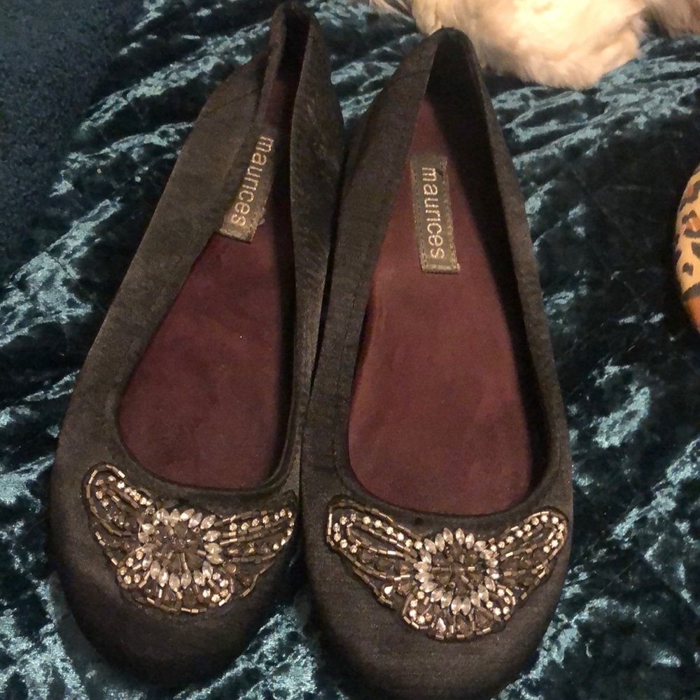 Maurices brand black flats w/beaded detail